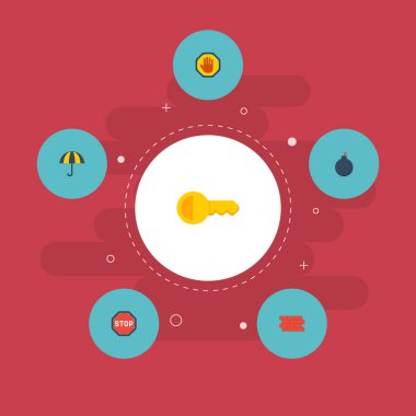 Düz simgeler ipucu, yasak, yol işaret ve diğer vektör öğeleri. Yasak da düz simgeleri simgeleri içerir güvenliğinin ayarla, anahtarlar, duvar nesneleri.