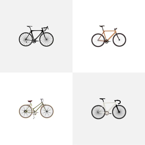 Timbered réaliste, pour fille, exercice équitation et autres éléments vectoriels. Ensemble de symboles réalistes de vélo comprend également bois, vélo, objets de vélo . — Image vectorielle