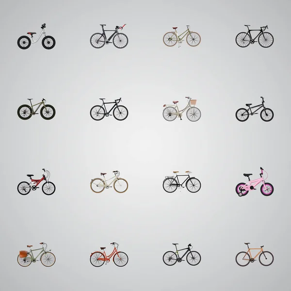 Viejo realista, infantil, equilibrio y otros elementos vectoriales. El sistema de símbolos realistas de la bici también incluye adolescentes, de moda, objetos vintage . — Vector de stock