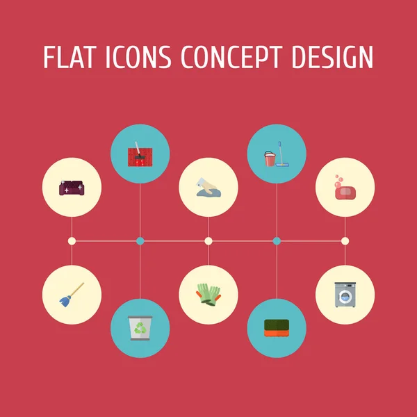 Icônes plates Gauntlet, laverie automatique, mousse et autres éléments vectoriels. Ensemble de symboles d'icônes plates de nettoyage comprend également la poubelle, la mousse, les objets gants . — Image vectorielle