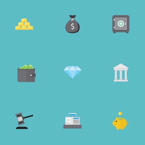 Flat Icons Strongbox, Bank, Verdict And Other Vector Elements. Set Of Banking Flat Icons Symbols Also Includes Safe, Purse, Savings Objects. — Stock Vector