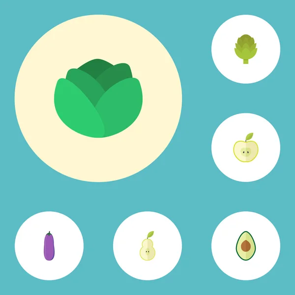 Platt ikoner örtartad växt, får, Alligator päron och andra Vector-element. Uppsättning av Berry platt ikoner symboler ingår även kronärtskocka, äpple, Plant objekt. — Stock vektor