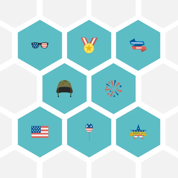 Flat Icons American Banner, Memorial Day, Firecracker e outros elementos vetoriais. Conjunto de símbolos de ícones planos de história também inclui óculos, americanos, objetos de mãe . —  Vetores de Stock