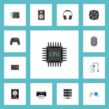 Düz simgeler depolama aygıtı, bilgisayarınızı fare, Slot makinesi ve diğer vektör öğeleri. Dizüstü düz simgeler simge kümesi de hoparlör, sunum, kablo nesneleri içerir.