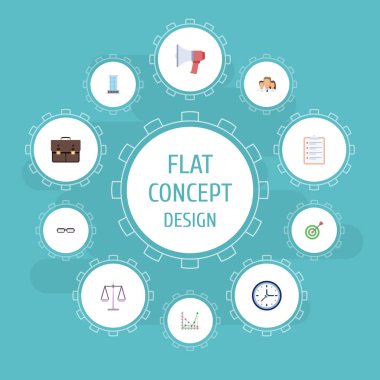 Düz simgeler Terazi, görev listesi, diyagram ve diğer vektör öğeleri. İş düz simgeler simge kümesi de içerir hoparlör, grup, ağırlık nesneleri.