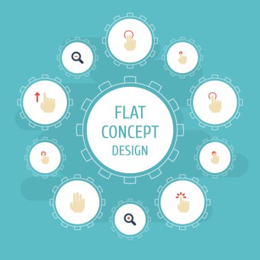 Düz simgeler Büyüteç, tutun, basın ve diğer vektör öğeleri. Jest düz simgeler simge kümesi de çift, jest, nesneleri içerir.