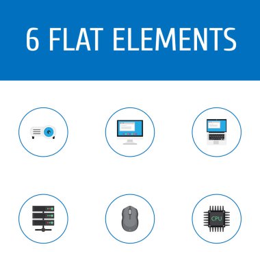 Düz simgeler Laptop, ekran, mikro işlemci ve diğer vektör öğeleri. Pc düz simgeler simge kümesi de Pc, ekran, Datacenter nesneleri içerir.