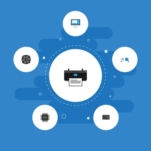 Vlakke pictogrammen Cooler, Display, Microprocessor en andere Vector elementen. Set van Laptop plat pictogrammen symbolen bevat ook Slideshow, koeler, Monitor objecten. — Stockvector