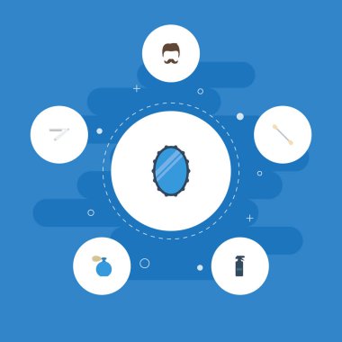 Düz simgeler bıyık, saç spreyi, seyir-cam ve diğer vektör öğeleri. Kuaför düz simgeler simge kümesi de düz, saç spreyi, çubukla nesneleri içerir.