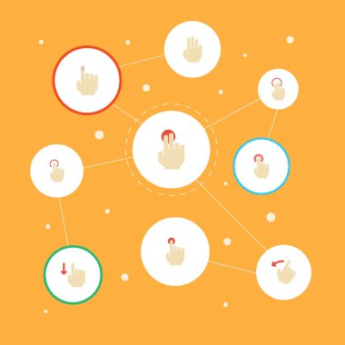 Düz simgeler, basın ve diğer vektör öğeleri sürükleme. Hareketleri de düz simgeleri simgeleri içerir kümesi tutun, yumuşak, jest nesneleri.