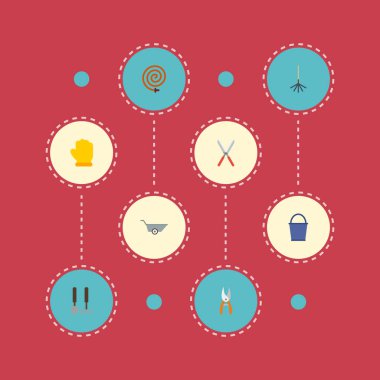 Düz simgeler makas, komisyon, lateks ve diğer vektör öğeleri. Bahçe düz simgeler simge kümesi de eldiven, komisyon, Secateurs nesneleri içerir.