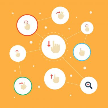 Düz simgeler slayt, uzaklaştır, aşağı ve diğer vektör öğeleri. Jest düz simgeler simge kümesi de dışarı, zum nesneleri sürükleme aralığı içerir.