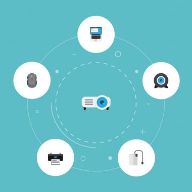 Düz simgeler depolama aygıtı, dizüstü bilgisayar, Web Cam ve diğer vektör öğeleri. Dizüstü düz simgeler simge kümesi de kamera, baskı, sürücü nesneleri içerir.