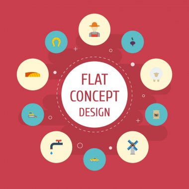 Düz simgeler yel değirmeni, üretici, pikap ve diğer vektör öğeleri. Hasat düz simgeler simge kümesi de kamyon, çekicilik, birleştirme nesneleri içerir.