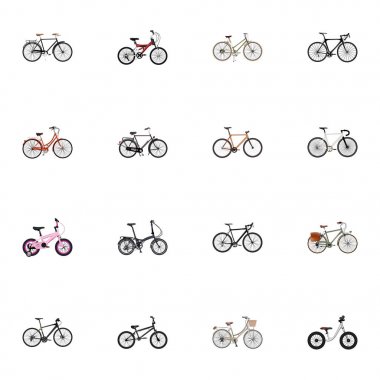 Gerçekçi yol hız, şık, kız ve diğer vektör öğeleri için. Bisiklet gerçekçi simgeler kümesi de çocuklar, ahşap, parça nesneleri içerir.