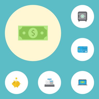 Düz simgeler para, para Kasası ve diğer vektör öğeleri kadar. Ayrıca kredi, defter, kasa nesneleri içeren küme Finans düz simgeleri simgeleri.