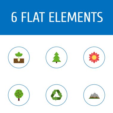 Düz simgeler koruma, Fideler, manzara vektör öğeleri. Eco düz simgeler simge kümesi de koruma, peyzaj, Filiz nesneleri içerir.