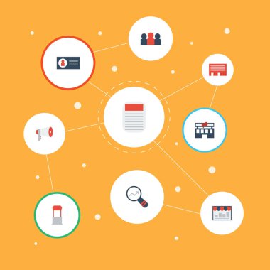 Düz simgeler mektup, Pazar, Bina ve diğer vektör öğeleri. Düz simgeleri simgeleri reklam da içerir kart, araştırma, reklam nesne.