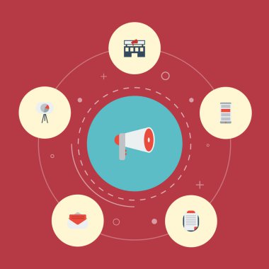 Düz simgeler ileti, müşteri Özeti, Bina ve diğer vektör öğeleri. Düz simgeleri simgeleri reklam da içerir Mobile, pazarlama, Megafonu olan nesneleri.