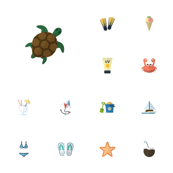 Flat Icons Chinelos, Câncer, Sailboard e outros elementos vetoriais. Conjunto de símbolos de ícones planos de temporada também inclui sorvete, caranguejo, objetos de tartaruga . —  Vetores de Stock