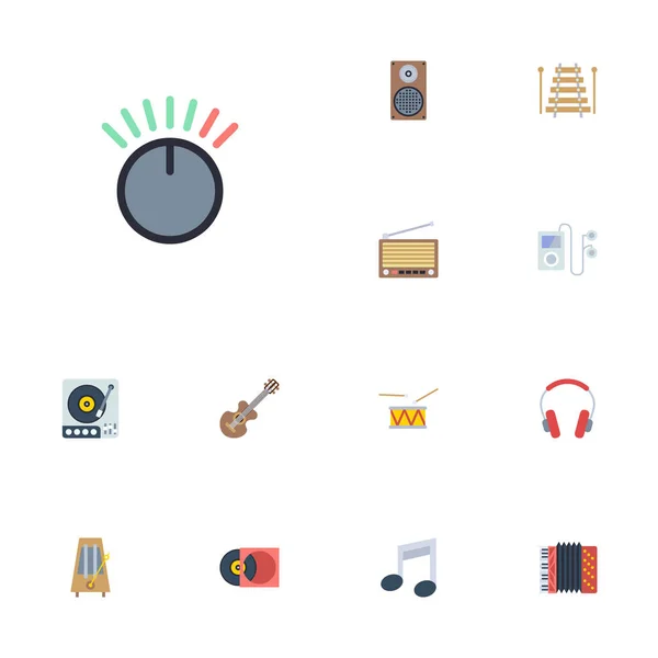 Flat Icons Tambourine, Instrumento Musical, Harmônica e outros elementos vetoriais. Conjunto de símbolos de ícones planos de estúdio também inclui xilofone, retro, objetos de bateria . — Vetor de Stock