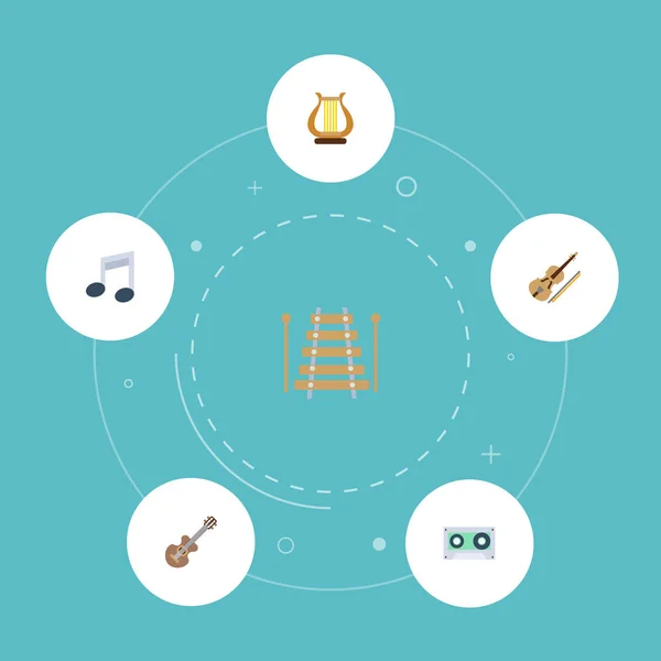 Flat Icons Instrumento Musical, Fiddle, Tone Symbol e outros elementos vetoriais. Conjunto de símbolos de ícones de música plana também inclui Fiddle, Símbolo, Objetos de violino . —  Vetores de Stock