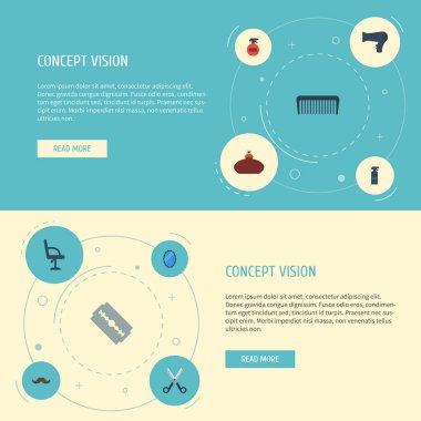 Düz simgeler tarak, saç kurutma, seyir-cam ve diğer vektör öğeleri. Kuaför düz simgeler simge kümesi de Blade, saç fırçası, tarak nesneleri içerir.