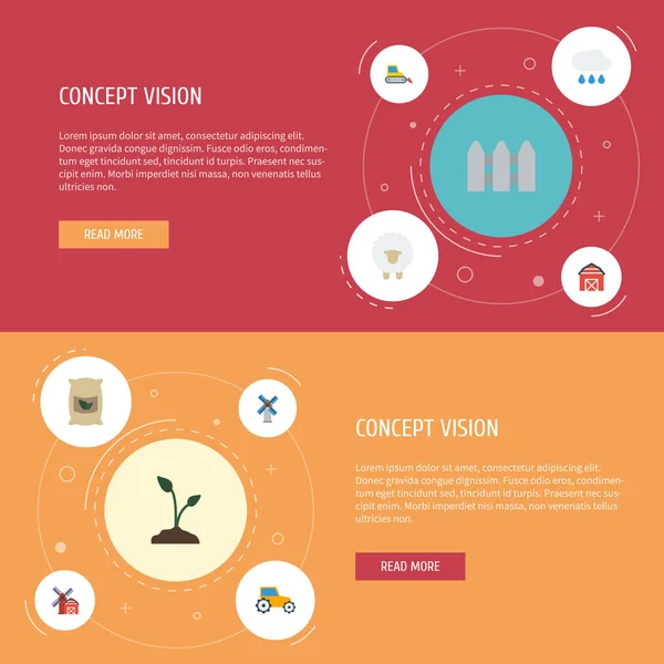 Düz simgeler kuzu, Filiz, manzara vektör öğeleri. Tarım düz simgeler simge kümesi de Fideler, Ewe, araç nesneleri içerir.