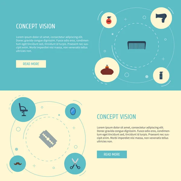 Ploché ikony hřebínek, fén, zrcadlem a jiných vektoru elementy. Sada kadeřnice ploché ikony symbolů také zahrnuje čepel, kartáč, hřeben objektů. — Stockový vektor