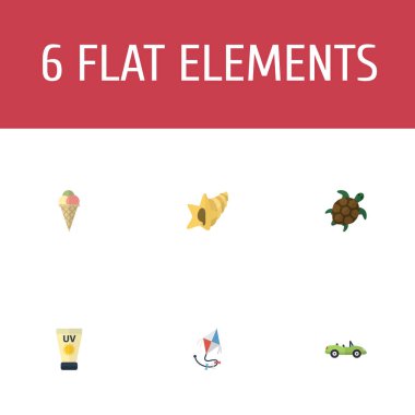 Düz simgeler Anti-güneş kremi, sorbe, sinek ve diğer vektör öğeleri. Beach düz simgeler simge kümesi de kaplumbağa, uçurtma, güneş nesneleri içerir.