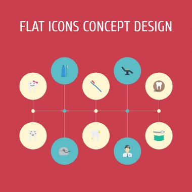 Düz simgeler Radyoloji, temizlik, hijyen ve diğer vektör öğeleri. Aynı zamanda diş fırçası, Doktor, sağlık nesneleri içeren küme diş düz simgeleri simgeleri.