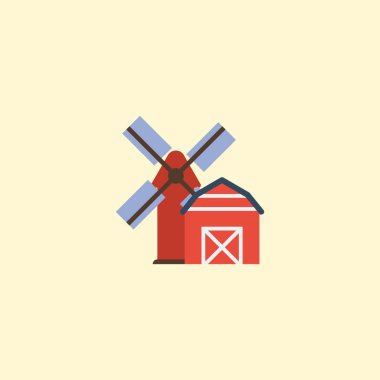 Düz simgesi çiftlik öğesi. Vektör çizim üzerinde temiz arka plan izole düz simgesi manzara. Çiftlik, ahır ve yel değirmeni sembolleri kullanılabilir.