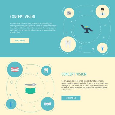 Düz simgeler ortodontist, Stomatology, implantasyon ve diğer vektör öğeleri. Diş düz simgeler simge kümesi de diş hekimi, Implant, temizlenmiş nesneleri içerir.