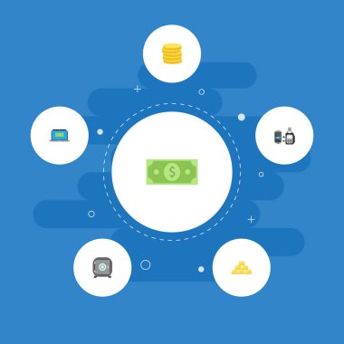 Düz simgeler külçe, bilgisayar, uzak ödeme ve diğer vektör öğeleri. Ayrıca dolar, bilgisayar, güvenli nesneleri içeren küme Finans düz simgeleri simgeleri.