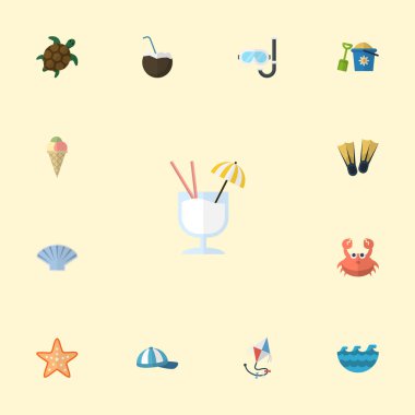 Düz simgeler deniz yıldızı, kaplumbağa, sorbe ve diğer vektör öğeleri. Ayrıca yüzme, Palm, kaplumbağa nesneleri içeren küme yaz düz simgeleri simgeleri.