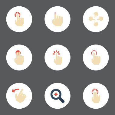 Düz simgeler dokunmatik ekran, dirsekle dürtmek, basın ve diğer vektör öğeleri. Hareketleri düz simgeler simge kümesi de tutun, tıklama, geriye dönük nesneleri içerir.