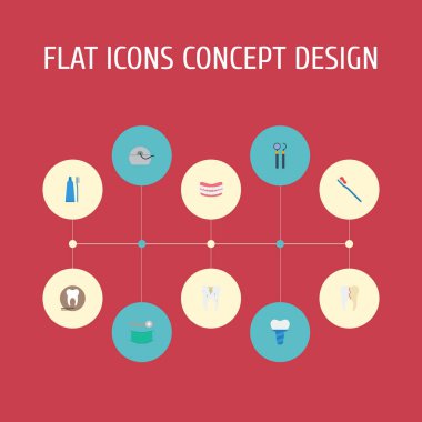 Düz simgeler donanımları, Radyoloji, Stomatology ve diğer vektör öğeleri. Emaye düz simgeler simge kümesi de çürüme, implantasyon, sağlık nesneleri içerir.