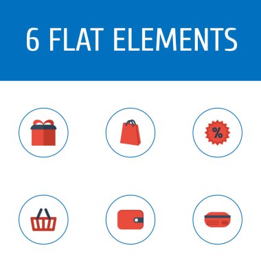 Düz simgeler çanta, çanta, hediye ve diğer vektör öğeleri. Mağaza düz simgeler simge kümesi de cüzdan, çanta, sürpriz nesneleri içerir.