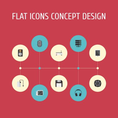 Düz simgeler yönlendirici, depolama aygıtı, kulaklık ve diğer vektör öğeleri. Pc düz simgeler simge kümesi de içerir avuçiçi, oyun, nesneleri Modem.