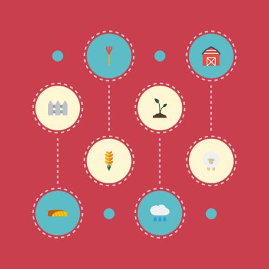 Düz simgeler alan, Kültivator, tahıl ve diğer vektör öğeleri. Tarım düz simgeler simge kümesi de içerir alan, Ewe, ahşap nesneleri.