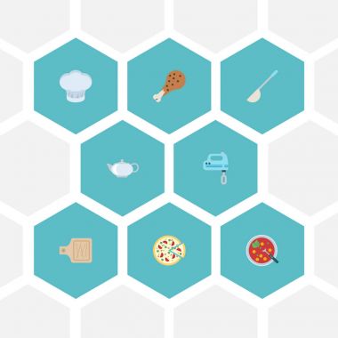 Düz simgeler çorba kaşığı, et suyu, biber ve diğer vektör öğeleri. Düz simgeleri simgeleri pişirme seti de çaydanlık, Kepçe, kaşık nesneleri içerir.