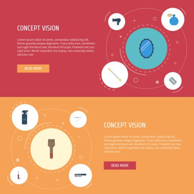 Düz simgeler kıl, saç fırçası, jilet ve diğer vektör öğeleri. Dükkanı düz simgeler simge kümesi de kıl, ağız, Kuaförlük nesneleri içerir.
