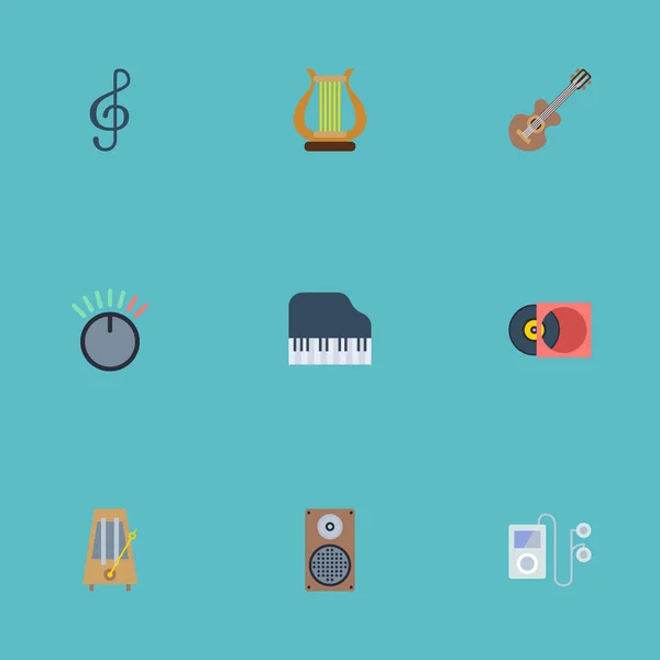 Flat Icons Quaver, Rhythm Motion, Mp3 Player e outros elementos vetoriais. Conjunto de símbolos de ícones planos de melodia também inclui ritmo, instrumento, objetos de controle . —  Vetores de Stock