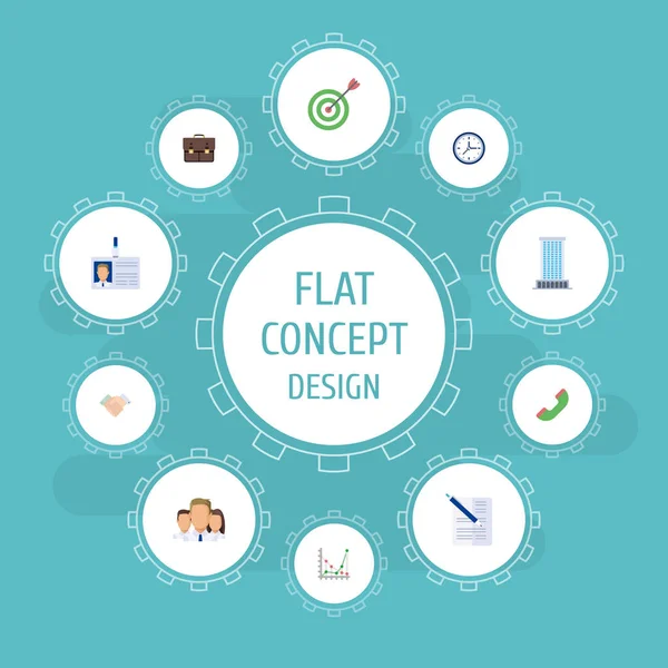 Düz simgeler el sıkışma, amaç, kimlik kartı vektör öğeleri. Ticaret düz simgeler simge kümesi de istatistikler, amaç, büyük nesneleri içerir.