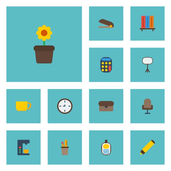 Icone piatte Guarda, tè, puncher e altri elementi vettoriali. Set di icone piatto Bureau simboli comprende anche cucitrice, Contabilità, Calcolatrice oggetti . — Vettoriale Stock