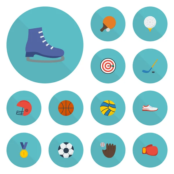平面图标高尔夫、 手套、 篮子和其他向量元素。组活动平面图标符号还包括徒步旅行，鞋，足球对象. — 图库矢量图片