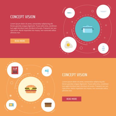 Düz simgeler Blender, çanak, güveç ve diğer vektör öğeleri. Gıda düz simgeler simge kümesi de gıda, omlet, çanak nesneleri içerir.