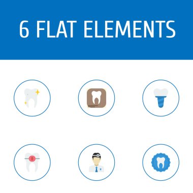 Düz simgeler temizledim, ayraç, Radyoloji ve diğer vektör öğeleri. Emaye düz simgeleri simgeleri da mühür, diş, damga nesneleri içerir.