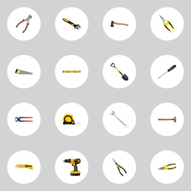 Gerçekçi pense, ileti örneği bıçak, forseps ve diğer vektör öğeleri. Araçlar gerçekçi simgeler kümesi de içerir balta, gürültü, elektrik nesneleri.