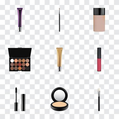 Gerçekçi gün Creme, çok renkli palet, fırça ve diğer vektör öğeleri. Yağlıboya gerçekçi simgeler kümesi de yüz, allık, Brush nesneleri içerir.